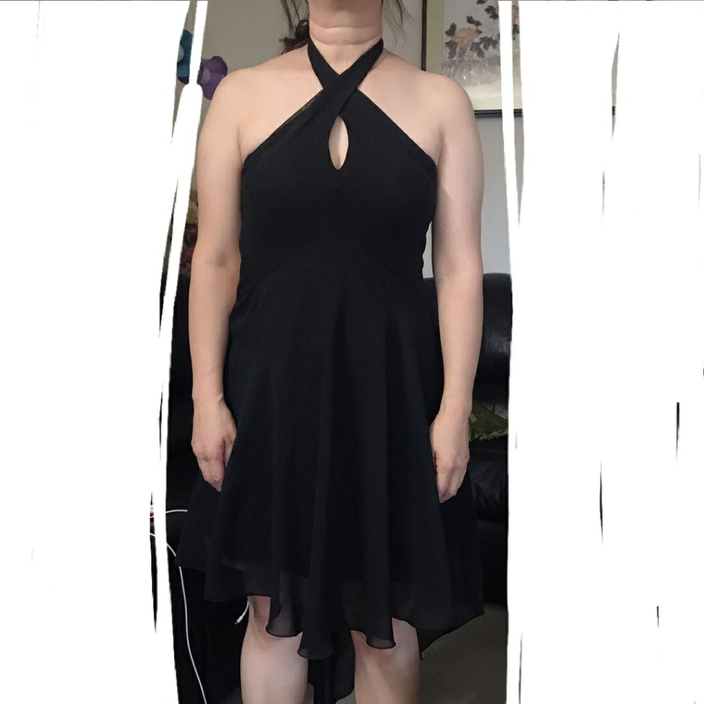 Black twist halter hi-low dress